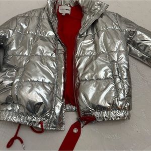 Silver and Red puffer coat